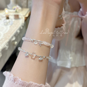 新系列 粉黛 粉晶海蓝宝cp925碎银手链原创小众蝴蝶结清澈甜美