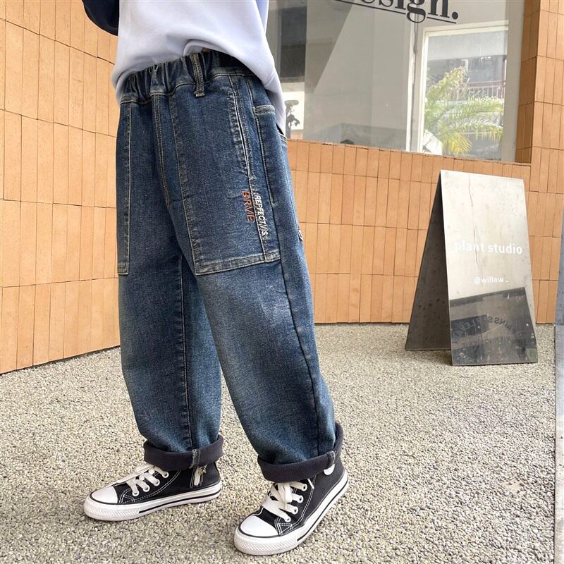 【2件9折，3件8折】男童直筒水洗一体绒牛仔裤秋冬儿童童装裤子潮