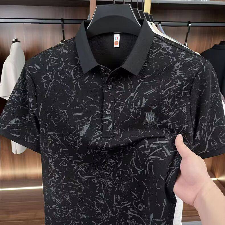 扎染polo衫男短袖夏季翻领T恤正肩休闲薄款带领衫牛奶丝夏装
