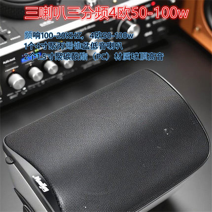 壁挂防水音箱4寸聚丙烯低音双1.5PC球顶高音4欧50-100w3喇叭3分频