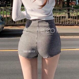 当天发 51STUDIO自制UH709性感显腿长 配色格子高腰包臀休闲短裤