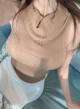 现货~51STUDIO自制新款性感高领紧身女人味显胸背心弹力纯色背心