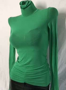 当天发 韩国东大门女装 性感草绿色 紧身显廋高领长袖打底衫CG825