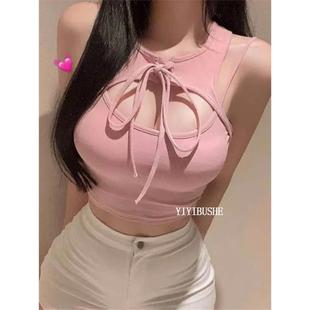 51STUDIO自制 LL319温柔纯欲风~性感挂脖镂空带胸垫外穿吊带上衣
