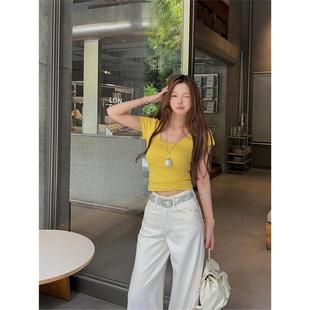 正肩t恤女 tee姜黄色紧身u领短袖 现货 51STUDIO自制穿过都说显白