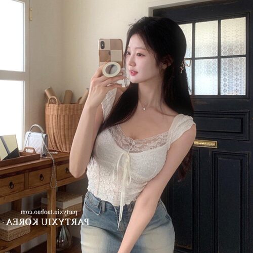 韩国女装温柔蕾丝花边修身百搭无袖吊带背心8361