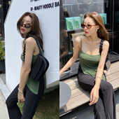 自留 含胸垫 绿色开叉下摆吊带背心 这条太好穿了 独家zui出挑