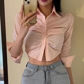 51STUDIO自制 露腰衬衫 值得入YK356设计款 气质性感翻领褶皱修身