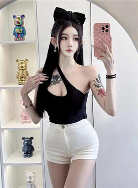 51STUDIO自制 纯欲吊带背心女夏不规则短款黑色外穿内搭打底上衣