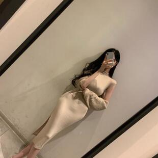 半高领无袖 SJ120女人味奶茶米 显身材连衣裙ik 正品 韩国代购