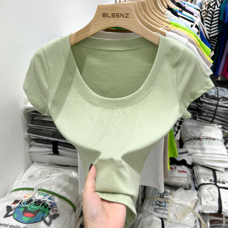 短袖通勤常规纯棉大领口t恤