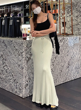 当天发 韩国代购正品QE333女人味优雅系带高腰包臀鱼尾半身长裙pj