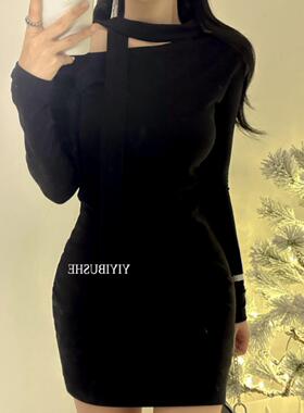 51STUDIO自制ZE617很女人味！性感斜露肩飘带蝴蝶结显身材连衣裙