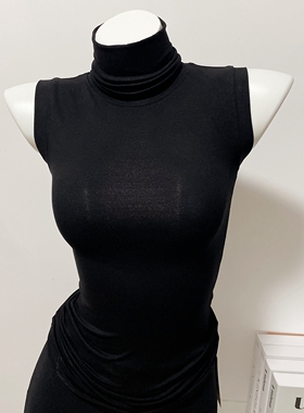 小腰精穿出好身材内搭无袖洋气修身纯色高领气质包身打底上衣t恤