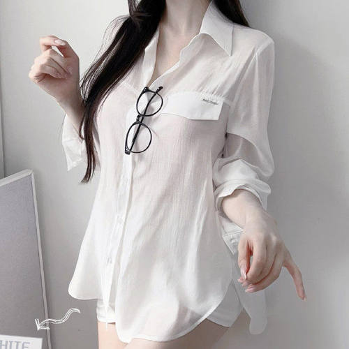韩国女装 LW361韩系松弛感~慵懒女人味垂质感宽松防晒衬衫se