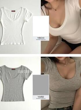 现货~51STUDIO自制 GW106yi定要入的 性感深v领舒适紧身短袖t恤