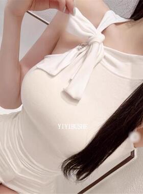 51STUDIO自制PN129高级感纯欲风 绝美性感飘带领显瘦修身无袖上衣