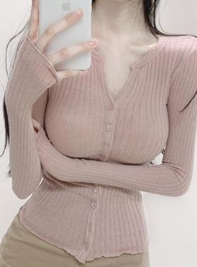 51STUDIO自制 值得入 YW386性感女人味~显胸半开领紧身针织开衫se