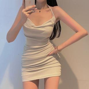 气质显身材挂脖荡领吊带连衣裙se QJ029性感女人味 韩国代购 正品