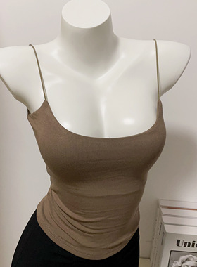 2023新款纯欲风白色吊带背心女夏外穿辣妹抹胸带胸垫运动短款上衣