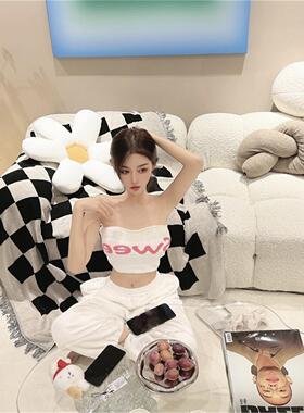 2025新款甜辣小吊带ins超火字母抹胸无袖背心女夏一字肩裹胸上衣