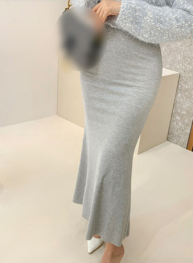 韩国代购正品 值得入QF057气质显身材~女人味高腰垂感包臀半身裙