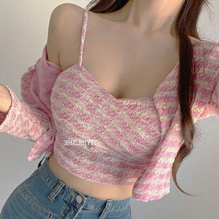 51STUDIO自制 套装 MR092气质小香风 开衫 露腰格子吊带 当天发