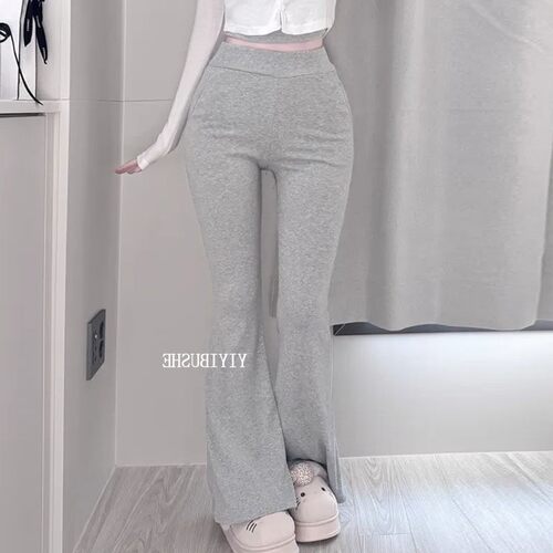 当天发 韩国女装 LS557人手一条~显瘦显腿长高腰微喇休闲裤