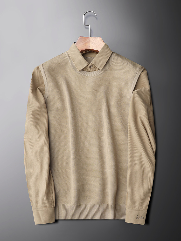 MAJE GYLLEN CORDUROY FAKE TWO SHIRT MENS FALL 2024 SWEATER KNIT WARM TRIM TOP
