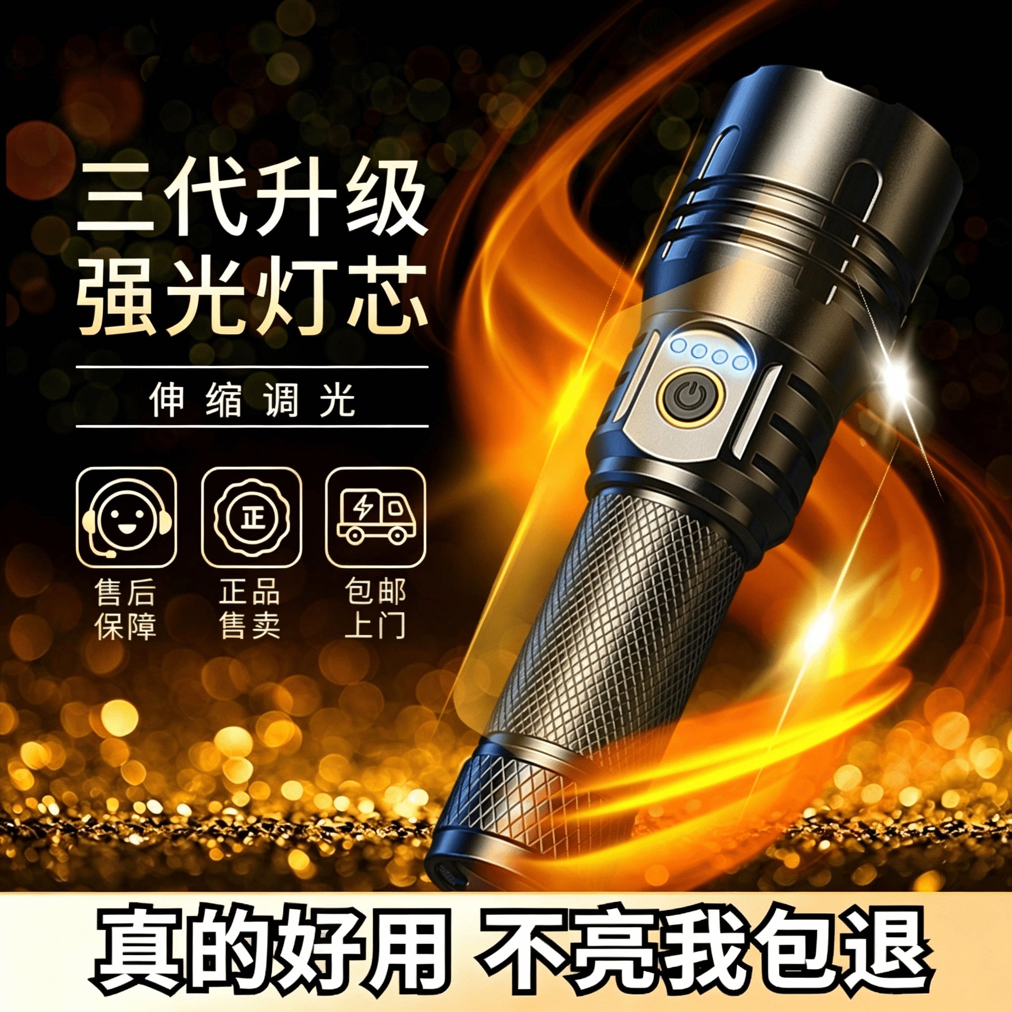 微笑鲨强光LED可充电超亮手电