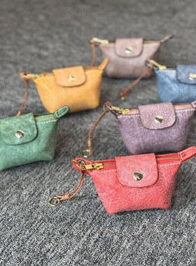 卡包原创mbox雾蜡头层牛皮零钱包复古植鞣皮收纳口红包耳机包