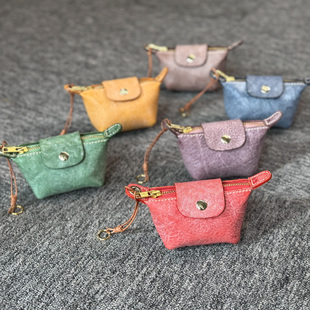 卡包原创mbox雾蜡头层牛皮零钱包复古植鞣皮收纳口红包耳机包