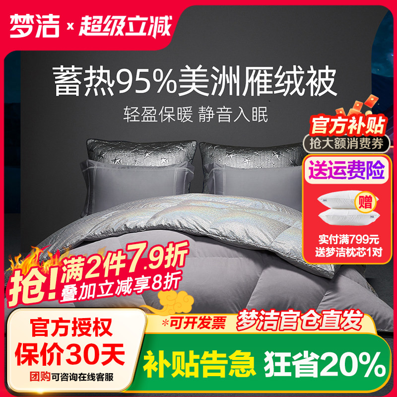 梦洁家纺美洲雁鸭绒羽绒被子被芯双人加厚保暖秋冬季被芯床上用品