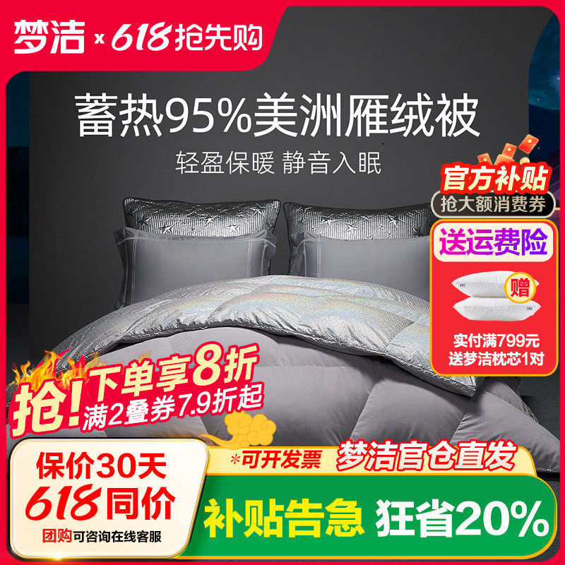 梦洁家纺美洲雁鸭绒羽绒被子被芯双人加厚保暖秋冬季被芯床上用品