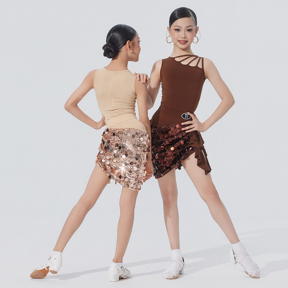 TTDANCE少儿拉丁舞女童训练服镂空水滴体操服分体亮片拉丁裙套装