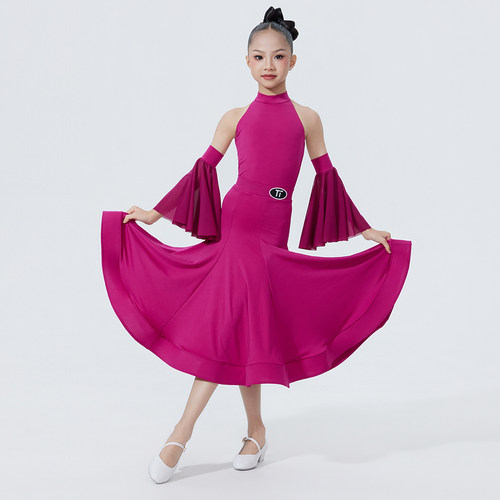 TT摩登舞女训练服分体飘袖鱼骨裙