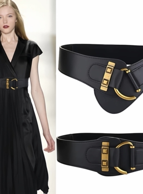 宽腰带女松紧装饰毛衣西装配裙子大衣百搭真皮黑色外搭羽绒服腰封