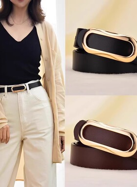 皮带女真皮休闲简约百搭网红黑色腰带细真皮牛仔裤带装饰配西装裤