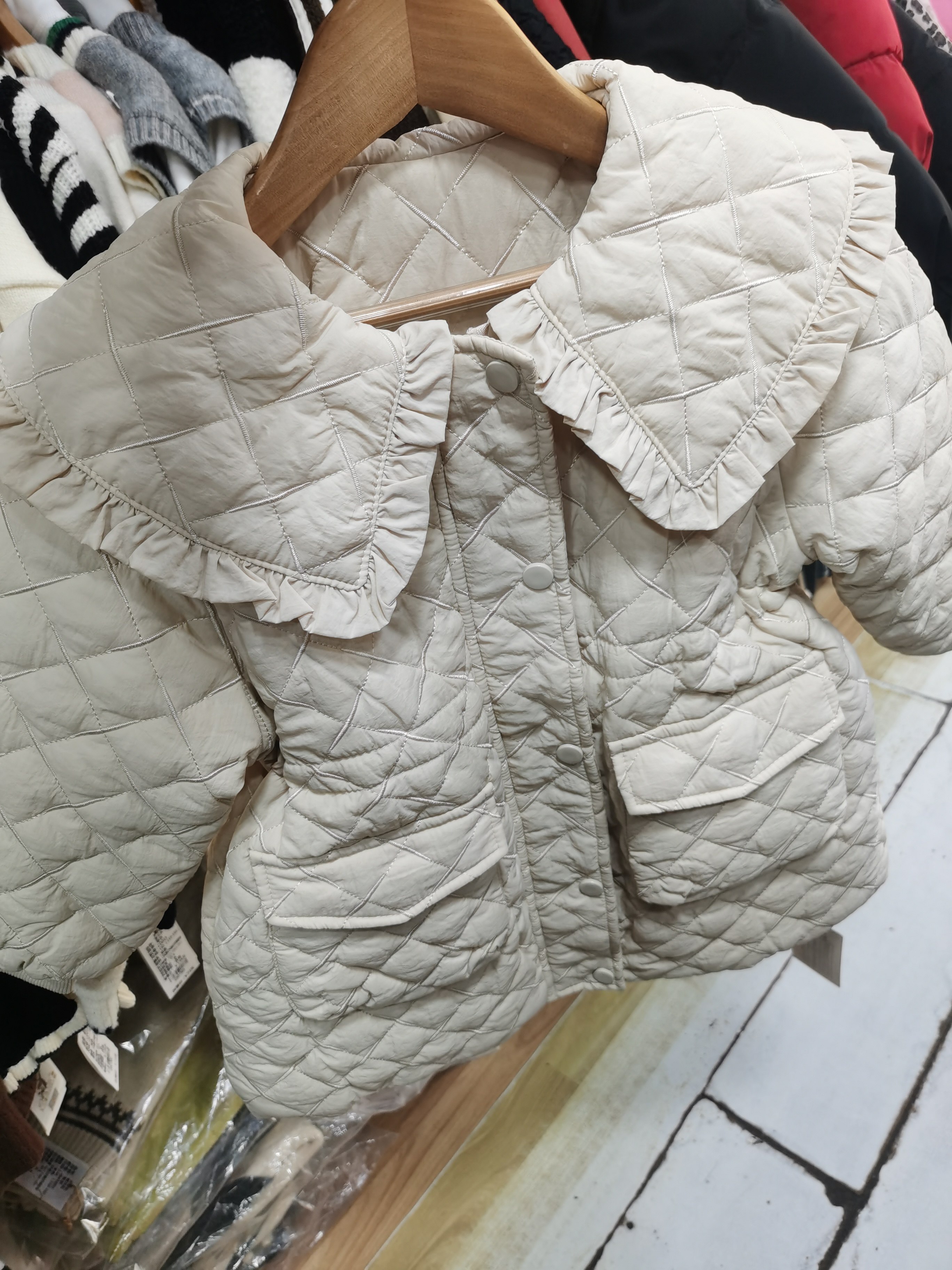 女童2025新款棉衣方格绗棉轻薄棉衣加长收腰带韩版校园风棉袄洋潮