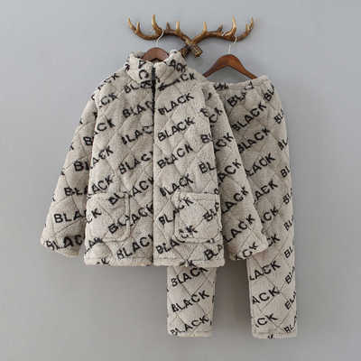 潮流青年冬季加厚夹棉法兰绒睡衣