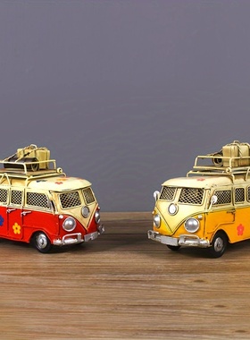 复古风巴士车模型摆件可放小照片家居书房客厅创意雕像办公室摆设