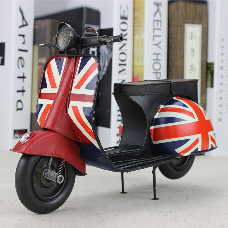 迷你踏板摩托车模型 复古怀旧手工铁皮家居装饰品摆件 生日礼物