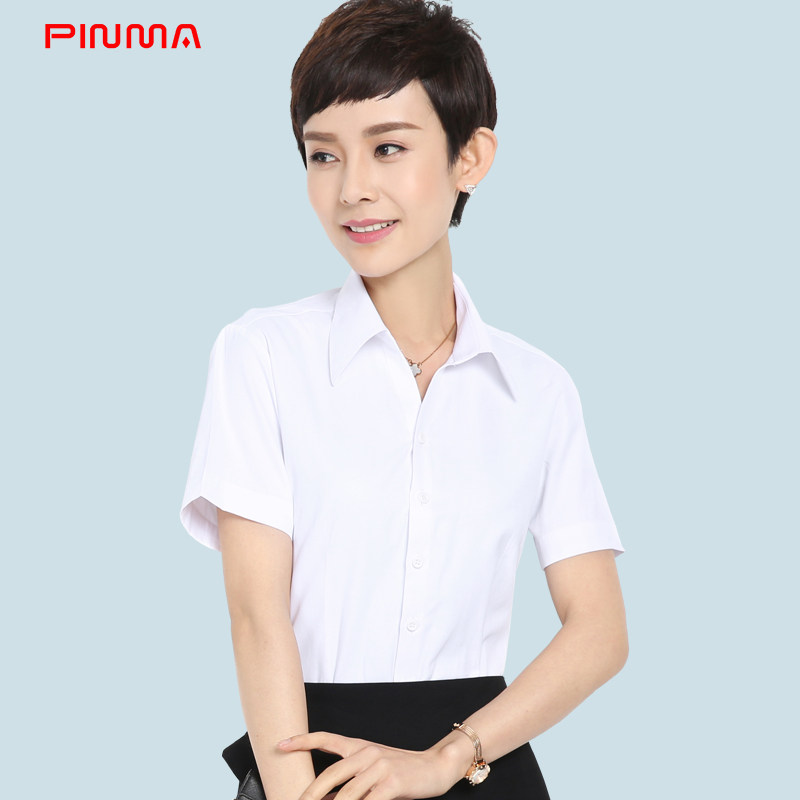 拼马夏季新款衬衫女士短袖职业OL通勤职业装纯色工装女衬衣
