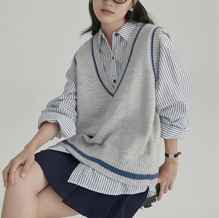 HAVERICE饭馆 学院女孩 清冷文艺复古长羊毛混纺针织马甲背心