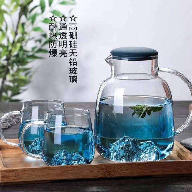 观山玻璃冷水壶烧煮开水壶家用耐热花茶壶杯透明果汁壶茶具套装