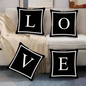 跨境TEMU英文26个黑白字母印花靠枕简约客厅沙发抱枕舒适床头靠垫