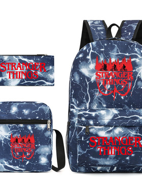 亚马逊速卖通开学季StrangerThings怪奇物语印花双肩背包笔袋单肩