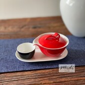 高温正红色200ml骨瓷旅行茶壶一壶两杯礼盒装