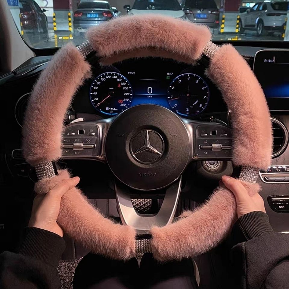 卡通短毛绒汽车方向盘套冬季汽车把套通用型男女情侣防滑吸汗耐磨