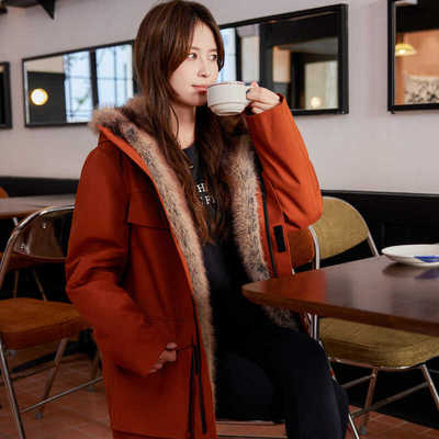 加绒可拆卸中长款貂内胆派克服女